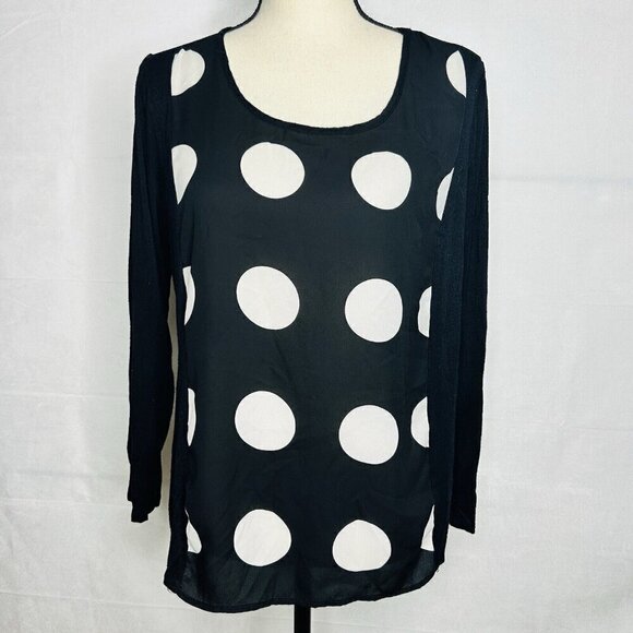 Allison Taylor Blouse Top Long-Sleeve Dot Print Size M Rayon Blend Stretch - Picture 1 of 6
